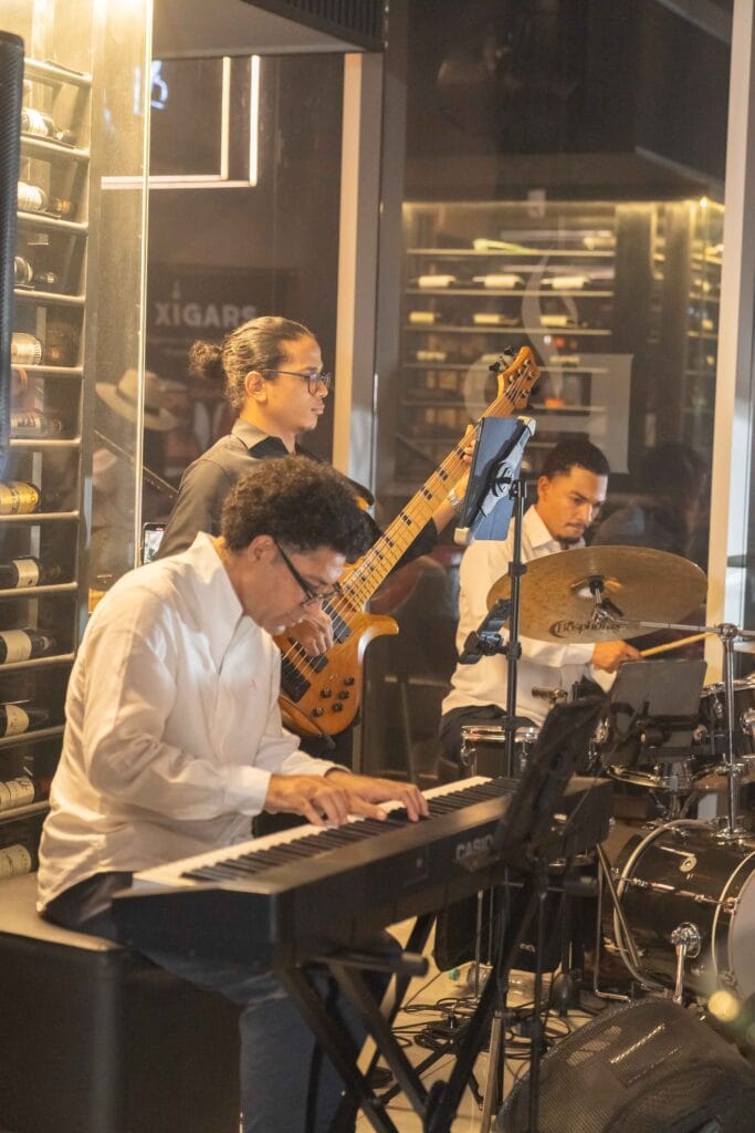 Live jazz band at Leaf Experiences 2025 led by Miguel Andres on piano.