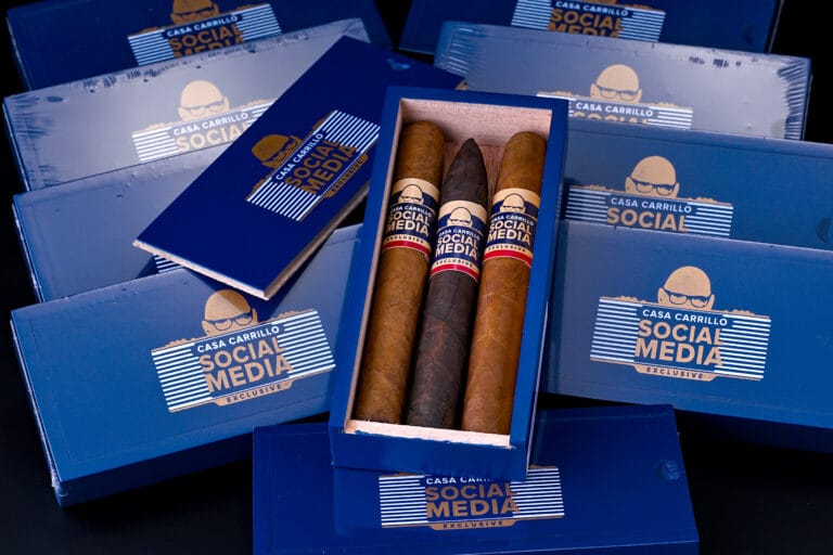 Casa Carrillo Social Media Exclusive Collector’s Box with three cigars