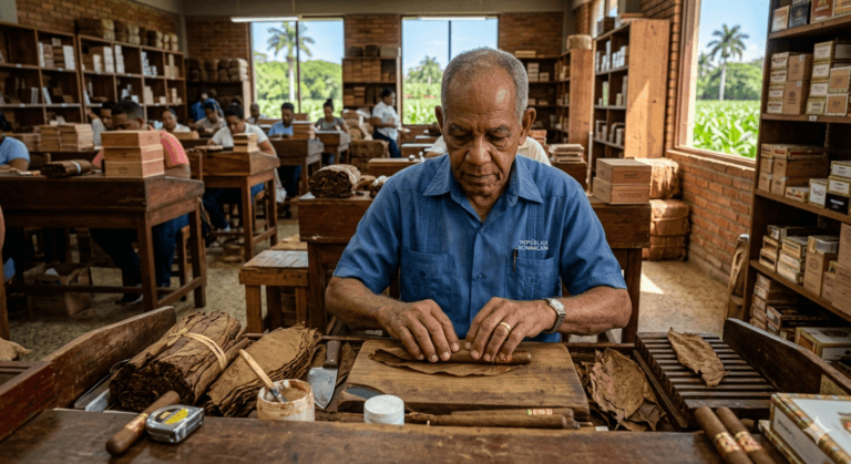 Dominican cigar roller crafting a premium cigar in Santiago Dominican Republic