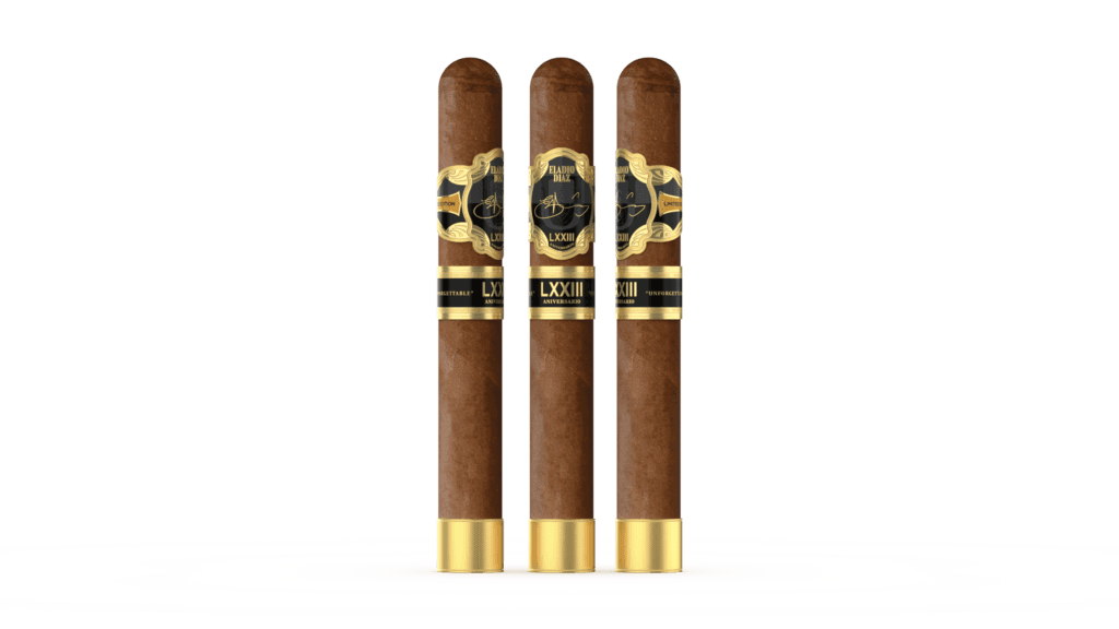 Front and side profile view of the Eladio Díaz 73rd Anniversary cigar featuring an eight-tobacco Dominican blend