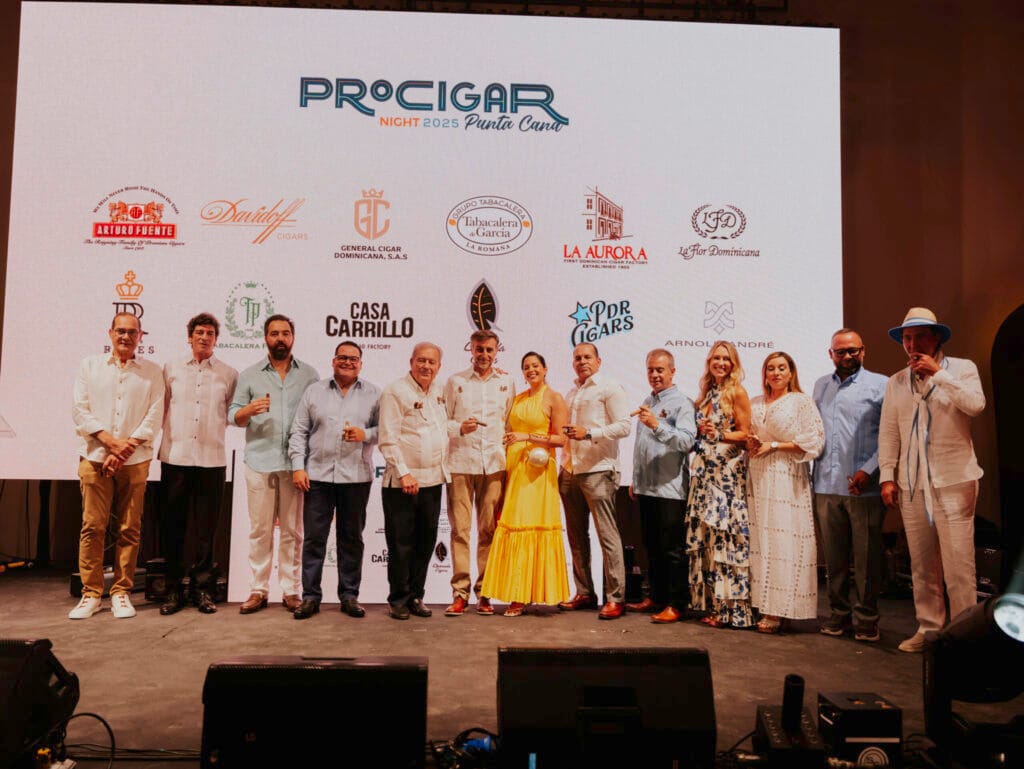 Guests and industry Master Blenders enjoying premium cigars and cocktails during the Procigar Night networking event.