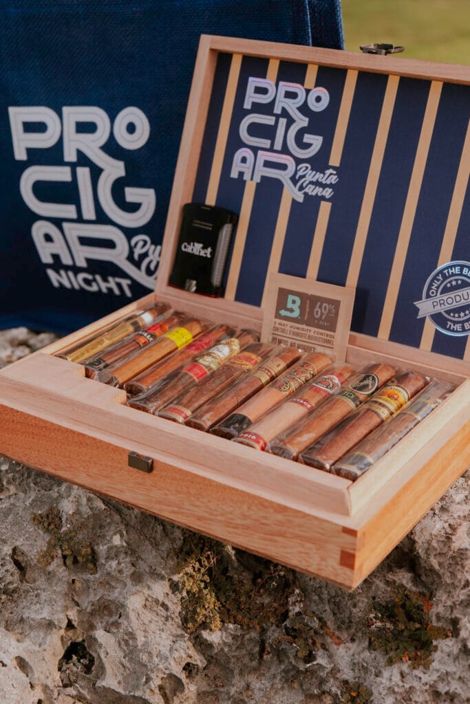 A luxury box of limited edition premium Dominican cigars included in the Procigar Night 2026 welcome gift pack.