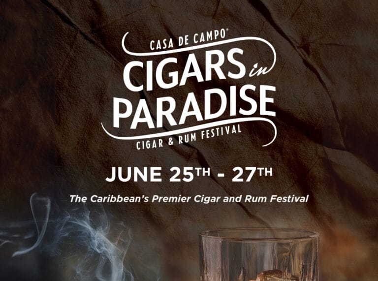 Banner de Cigars in Paradise en Casa de Campo, festival de puros y ron del 25 al 27 de junio.